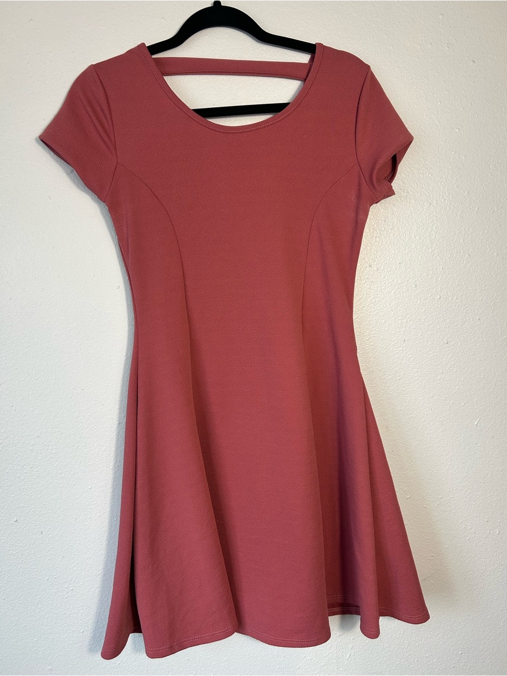 Mady & Nell Dress Large Rose Pink Skater Fit & Flare Short Sleeve Cutout Back L